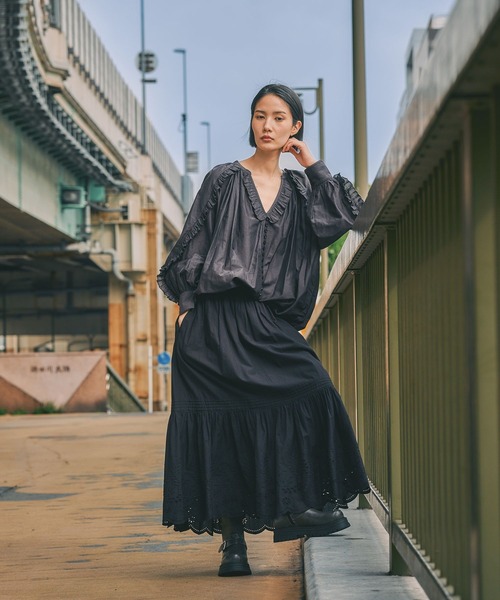 CITYSHOP ♡ CHIRIMEN TYPEWRITER ブラウス　ブラック CITYSHOP ♡ CHIRIMEN TYPEWRITER ブラウス ブラック | ヤマダウェブコム