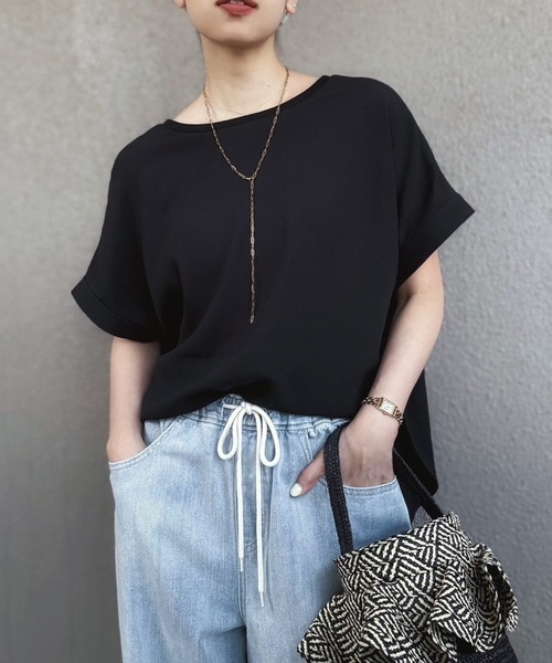 Emma Taylor(エマテイラー)の「【前後2WAY】ジョーゼットヘンリーネックTブラウス(シャツ/ブラウス・レディース・ホワイト/ブラック/ネイビー・FREE)」の11枚目の写真