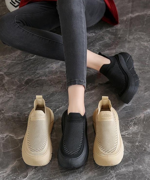 Miniministore（ミニミニストア）の「厚底メッシュスリッポンスニーカー軽量通気（スリッポン・レディース・ベージュ/ブラック・25.0cm/24.5cm/24.0cm/23.5cm/23.0cm）」の11枚目の写真