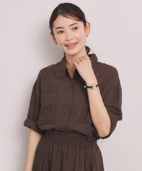 ITS'DEMO(イッツデモ)の「【セットアップ可】リネン混ポケット付きシャツ(シャツ/ブラウス・レディース・ネイビー/ブラウン系その他/ブルーグリーン/オフホワイト・00)」の3枚目の写真