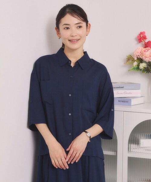 ITS'DEMO(イッツデモ)の「【セットアップ可】リネン混ポケット付きシャツ(シャツ/ブラウス・レディース・ネイビー/ブラウン系その他/ブルーグリーン/オフホワイト・00)」の15枚目の写真