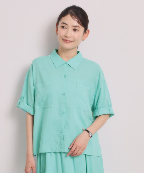ITS'DEMO(イッツデモ)の「【セットアップ可】リネン混ポケット付きシャツ(シャツ/ブラウス・レディース・ネイビー/ブラウン系その他/ブルーグリーン/オフホワイト・00)」の19枚目の写真