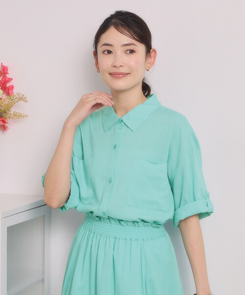 ITS'DEMO(イッツデモ)の「【セットアップ可】リネン混ポケット付きシャツ(シャツ/ブラウス・レディース・ネイビー/ブラウン系その他/ブルーグリーン/オフホワイト・00)」の20枚目の写真