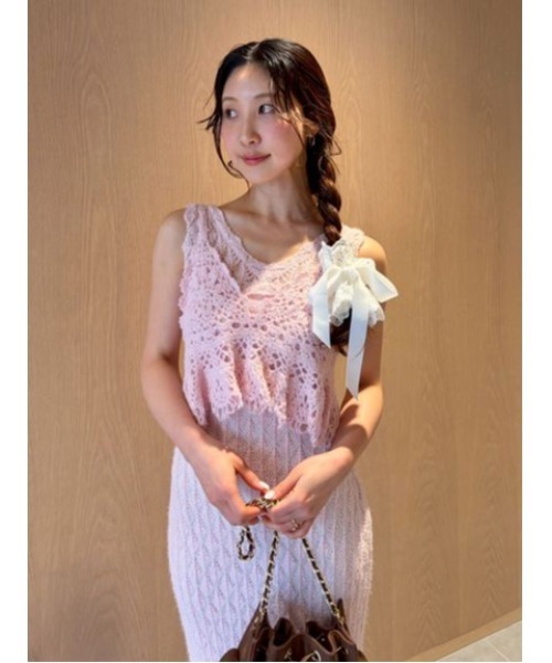LILY BROWN（リリーブラウン）の「クロシェニットドレス（ドレス・レディース・ピンク/ブラック/アイボリー・F）」の13枚目の写真