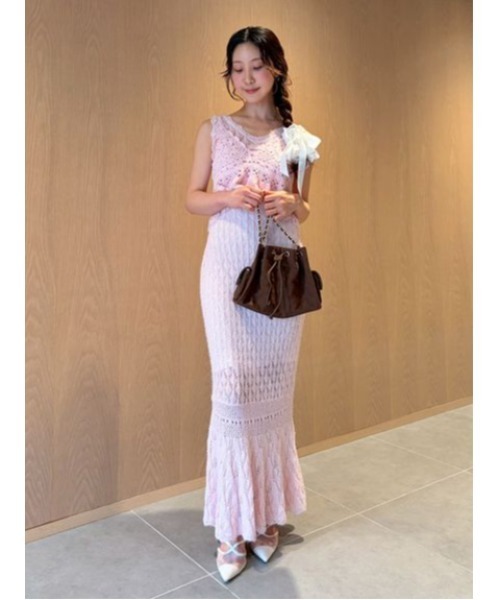 LILY BROWN（リリーブラウン）の「クロシェニットドレス（ドレス・レディース・ピンク/ブラック/アイボリー・F）」の15枚目の写真