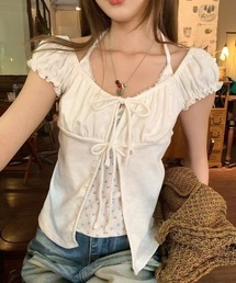フロントリボンレイヤード風半袖Tシャツ