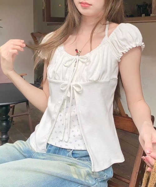Alvia（アルビア）の「フロントリボンレイヤード風半袖Tシャツ（Tシャツ/カットソー・レディース・ピンク/ホワイト/グレー・M）」の17枚目の写真