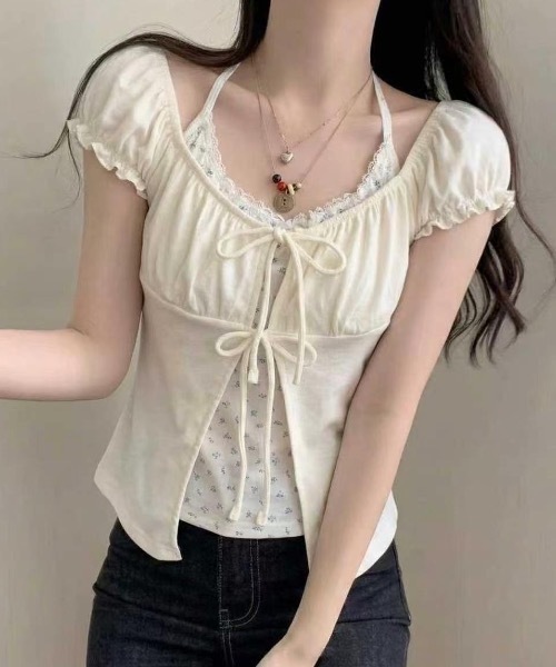 Alvia（アルビア）の「フロントリボンレイヤード風半袖Tシャツ（Tシャツ/カットソー・レディース・ピンク/ホワイト/グレー・M）」の19枚目の写真