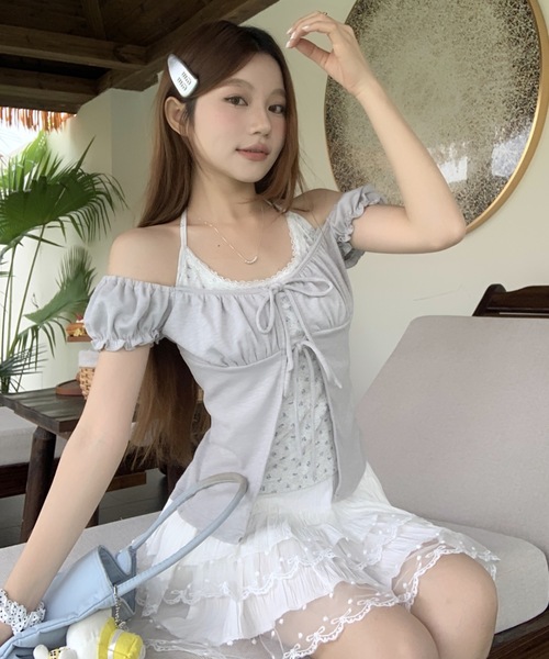 Alvia（アルビア）の「フロントリボンレイヤード風半袖Tシャツ（Tシャツ/カットソー・レディース・ピンク/ホワイト/グレー・M）」の8枚目の写真