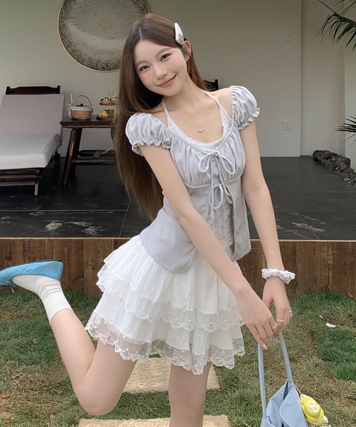 Alvia（アルビア）の「フロントリボンレイヤード風半袖Tシャツ（Tシャツ/カットソー・レディース・ピンク/ホワイト/グレー・M）」の12枚目の写真