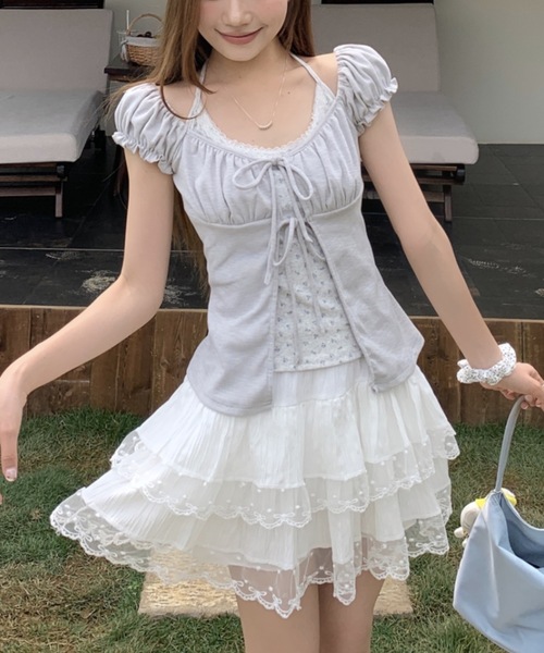 Alvia（アルビア）の「フロントリボンレイヤード風半袖Tシャツ（Tシャツ/カットソー・レディース・ピンク/ホワイト/グレー・M）」の13枚目の写真