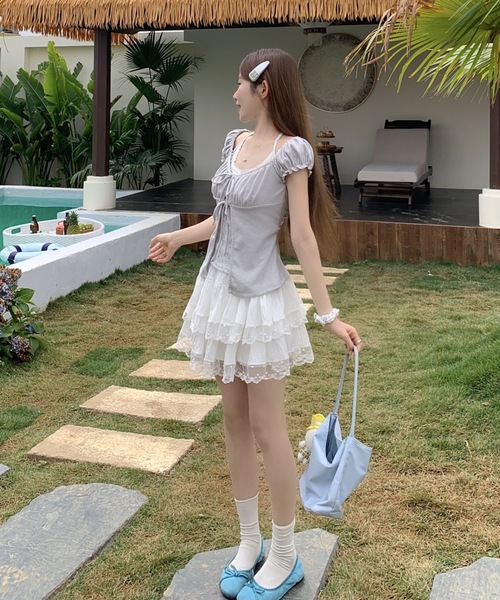Alvia（アルビア）の「フロントリボンレイヤード風半袖Tシャツ（Tシャツ/カットソー・レディース・ピンク/ホワイト/グレー・M）」の14枚目の写真