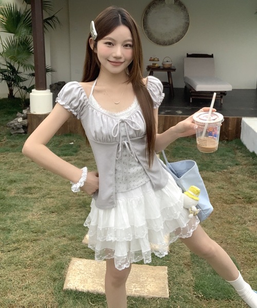 Alvia（アルビア）の「フロントリボンレイヤード風半袖Tシャツ（Tシャツ/カットソー・レディース・ピンク/ホワイト/グレー・M）」の15枚目の写真
