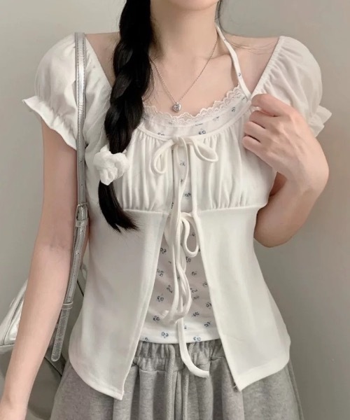 Alvia（アルビア）の「フロントリボンレイヤード風半袖Tシャツ（Tシャツ/カットソー・レディース・ピンク/ホワイト/グレー・M）」の20枚目の写真