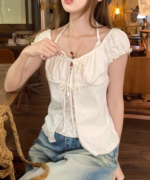 Alvia（アルビア）の「フロントリボンレイヤード風半袖Tシャツ（Tシャツ/カットソー・レディース・ピンク/ホワイト/グレー・M）」の22枚目の写真