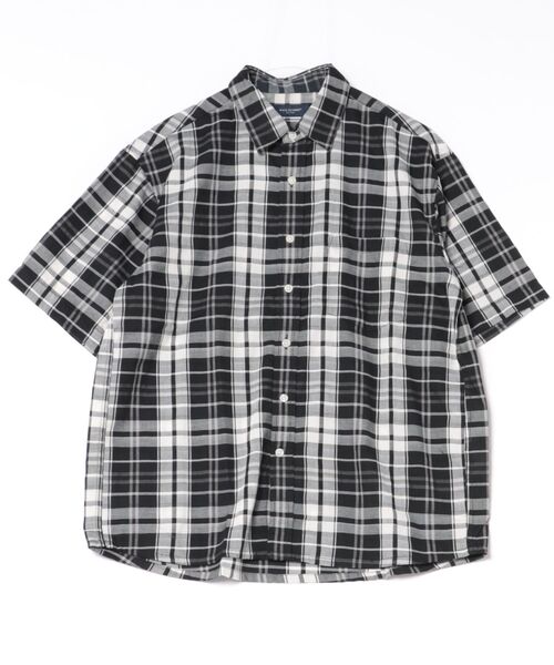 BACK NUMBER(バックナンバー)の「【BACK NUMBER】カラミ織りチェック半袖シャツ(シャツ/ブラウス・メンズ・グリーン/ブラック/ブルー・M/L/XL/S)」の1枚目の写真
