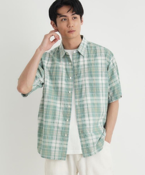 BACK NUMBER(バックナンバー)の「BACK NUMBER(バックナンバー)カラミ織りチェック半袖シャツ(シャツ/ブラウス・メンズ・グリーン/ブラック/ブルー・M/L/XL/S)」の3枚目の写真