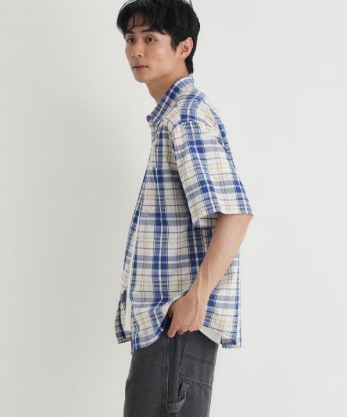 BACK NUMBER(バックナンバー)の「BACK NUMBER(バックナンバー)カラミ織りチェック半袖シャツ(シャツ/ブラウス・メンズ・グリーン/ブラック/ブルー・M/L/XL/S)」の21枚目の写真