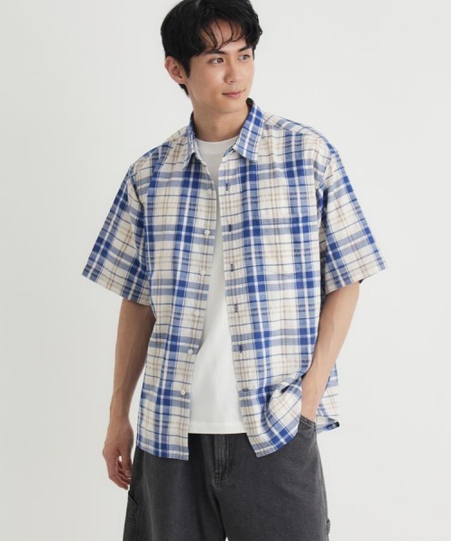 BACK NUMBER(バックナンバー)の「BACK NUMBER(バックナンバー)カラミ織りチェック半袖シャツ(シャツ/ブラウス・メンズ・グリーン/ブラック/ブルー・M/L/XL/S)」の20枚目の写真