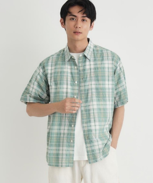 BACK NUMBER(バックナンバー)の「BACK NUMBER(バックナンバー)カラミ織りチェック半袖シャツ(シャツ/ブラウス・メンズ・グリーン/ブラック/ブルー・M/L/XL/S)」の9枚目の写真