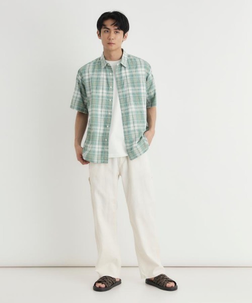 BACK NUMBER(バックナンバー)の「BACK NUMBER(バックナンバー)カラミ織りチェック半袖シャツ(シャツ/ブラウス・メンズ・グリーン/ブラック/ブルー・M/L/XL/S)」の8枚目の写真