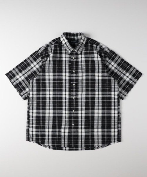 BACK NUMBER(バックナンバー)の「BACK NUMBER(バックナンバー)カラミ織りチェック半袖シャツ(シャツ/ブラウス・メンズ・グリーン/ブラック/ブルー・M/L/XL/S)」の6枚目の写真