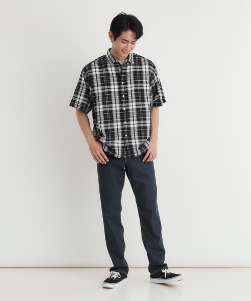 BACK NUMBER(バックナンバー)の「BACK NUMBER(バックナンバー)カラミ織りチェック半袖シャツ(シャツ/ブラウス・メンズ・グリーン/ブラック/ブルー・M/L/XL/S)」の5枚目の写真
