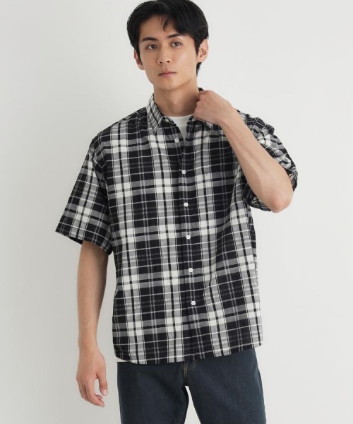 BACK NUMBER(バックナンバー)の「BACK NUMBER(バックナンバー)カラミ織りチェック半袖シャツ(シャツ/ブラウス・メンズ・グリーン/ブラック/ブルー・M/L/XL/S)」の4枚目の写真