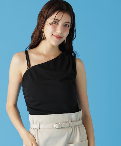 【ebure】ショルダーストラップカットソー ◇【接触冷感】ワンショルダーストラップカットソートップス（Tシャツ