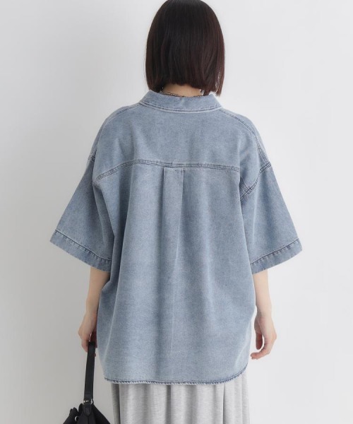 Right-on（ライトオン）の「HONEYSUCKLE ROSE(ハニーサックルローズ)【レディース】ケミカル加工ワーク半袖シャツ/セットアップ対応（シャツ/ブラウス・レディース・ライトインディゴブルー・S/M/L）」の11枚目の写真