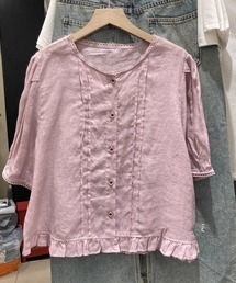 フリルヘムギャザーブラウス 半袖 ナチュラルシルエット