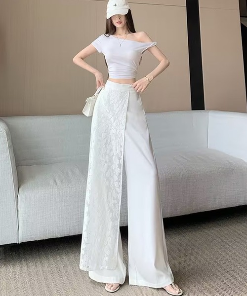 AsheKsha（アシクシャ）の「レース切り替えハイウエストワイドパンツ（その他パンツ・レディース・ホワイト・F）」の20枚目の写真