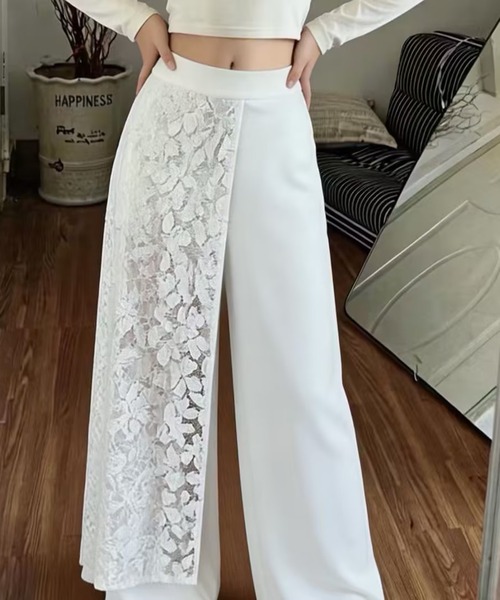 AsheKsha（アシクシャ）の「レース切り替えハイウエストワイドパンツ（その他パンツ・レディース・ホワイト・F）」の18枚目の写真