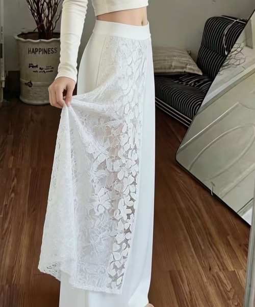 AsheKsha（アシクシャ）の「レース切り替えハイウエストワイドパンツ（その他パンツ・レディース・ホワイト・F）」の15枚目の写真
