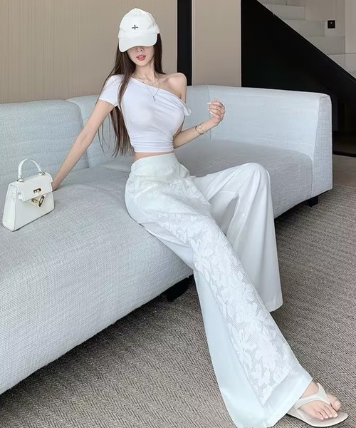 AsheKsha（アシクシャ）の「レース切り替えハイウエストワイドパンツ（その他パンツ・レディース・ホワイト・F）」の14枚目の写真