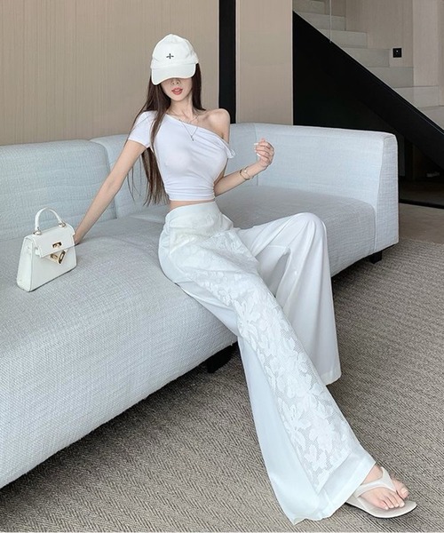 AsheKsha（アシクシャ）の「レース切り替えハイウエストワイドパンツ（その他パンツ・レディース・ホワイト・F）」の13枚目の写真