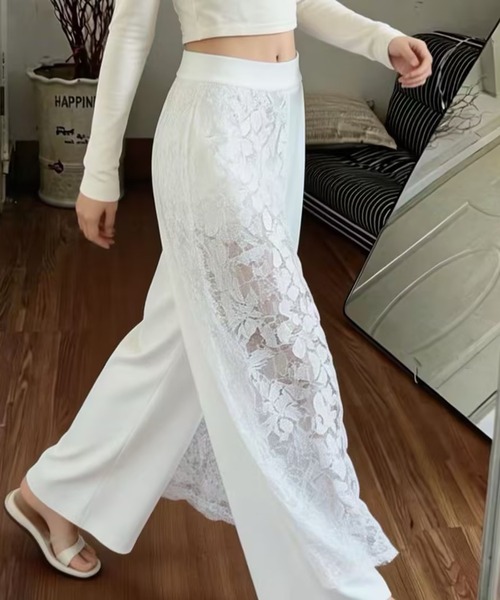 AsheKsha（アシクシャ）の「レース切り替えハイウエストワイドパンツ（その他パンツ・レディース・ホワイト・F）」の12枚目の写真