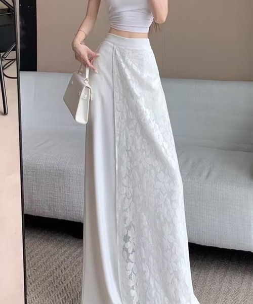 AsheKsha（アシクシャ）の「レース切り替えハイウエストワイドパンツ（その他パンツ・レディース・ホワイト・F）」の8枚目の写真