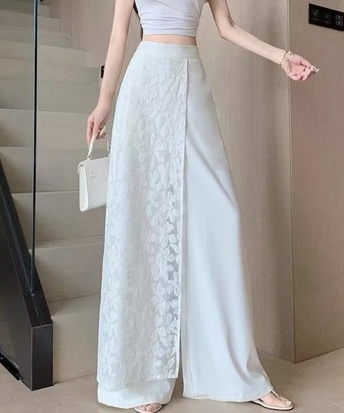 AsheKsha（アシクシャ）の「レース切り替えハイウエストワイドパンツ（その他パンツ・レディース・ホワイト・F）」の7枚目の写真