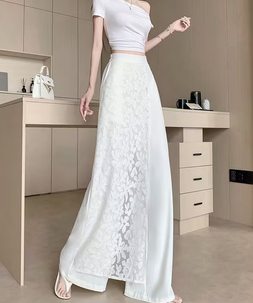 AsheKsha（アシクシャ）の「レース切り替えハイウエストワイドパンツ（その他パンツ・レディース・ホワイト・F）」の6枚目の写真