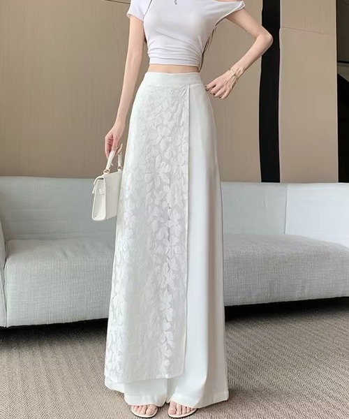 AsheKsha（アシクシャ）の「レース切り替えハイウエストワイドパンツ（その他パンツ・レディース・ホワイト・F）」の5枚目の写真