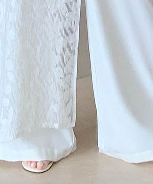 AsheKsha（アシクシャ）の「レース切り替えハイウエストワイドパンツ（その他パンツ・レディース・ホワイト・F）」の4枚目の写真