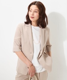 【セットアップで着られる】キレメク麻調5分袖ジャケット