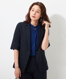 【セットアップで着られる】キレメク麻調５分袖ジャケット