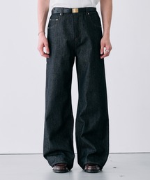 Adoon plain（アドーンプレーン）の「CONTRAST TACK SKIM STRAIGHT DENIM / スリムストレートリジットデニムパンツ（デニムパンツ）」