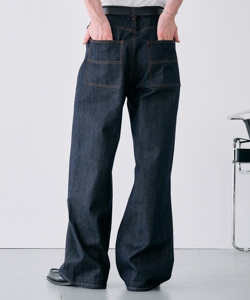 Adoon plain(アドーンプレーン)の「CONTRAST TACK SKIM STRAIGHT DENIM / スリムストレートリジットデニムパンツ(デニムパンツ・メンズ・ブラック/インディゴブルー・MEDIUM/SMALL/LARGE)」の22枚目の写真