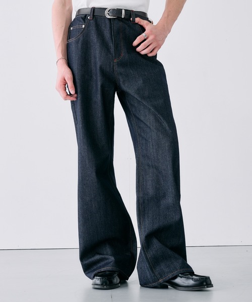 Adoon plain(アドーンプレーン)の「CONTRAST TACK SKIM STRAIGHT DENIM / スリムストレートリジットデニムパンツ(デニムパンツ・メンズ・ブラック/インディゴブルー・MEDIUM/SMALL/LARGE)」の19枚目の写真