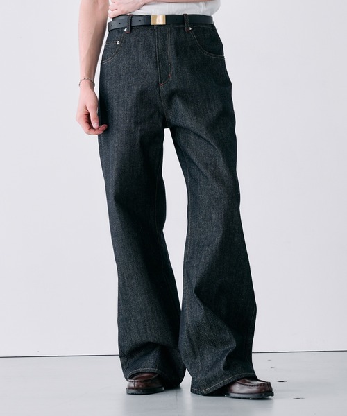Adoon plain(アドーンプレーン)の「CONTRAST TACK SKIM STRAIGHT DENIM / スリムストレートリジットデニムパンツ(デニムパンツ・メンズ・ブラック/インディゴブルー・MEDIUM/SMALL/LARGE)」の7枚目の写真