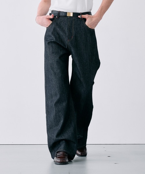 Adoon plain(アドーンプレーン)の「CONTRAST TACK SKIM STRAIGHT DENIM / スリムストレートリジットデニムパンツ(デニムパンツ・メンズ・ブラック/インディゴブルー・MEDIUM/SMALL/LARGE)」の8枚目の写真