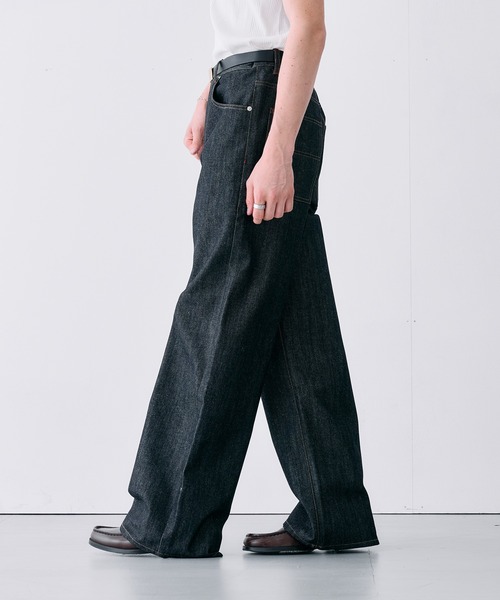 Adoon plain(アドーンプレーン)の「CONTRAST TACK SKIM STRAIGHT DENIM / スリムストレートリジットデニムパンツ(デニムパンツ・メンズ・ブラック/インディゴブルー・MEDIUM/SMALL/LARGE)」の9枚目の写真